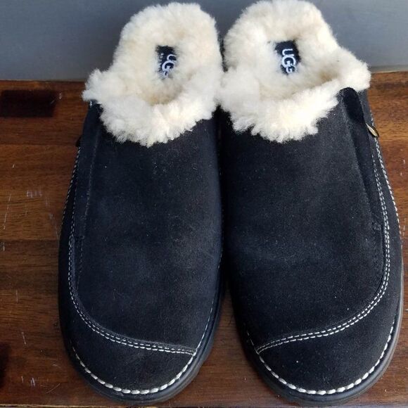 UGG Australia Black Hampton Suede Sheepskin Side Zip Clog Mule Slipper Size 7 - Picture 6 of 14